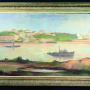 Živojin Vlajić <br>Belgrade with the Sava River <br>Oil on canvas, 157 × 78 cm <br>No signature and inscription